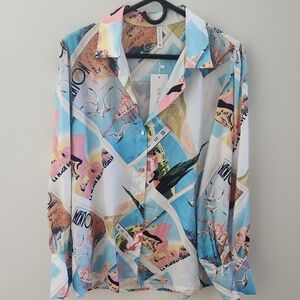 Sucolan Colorful Button-Up Shirt